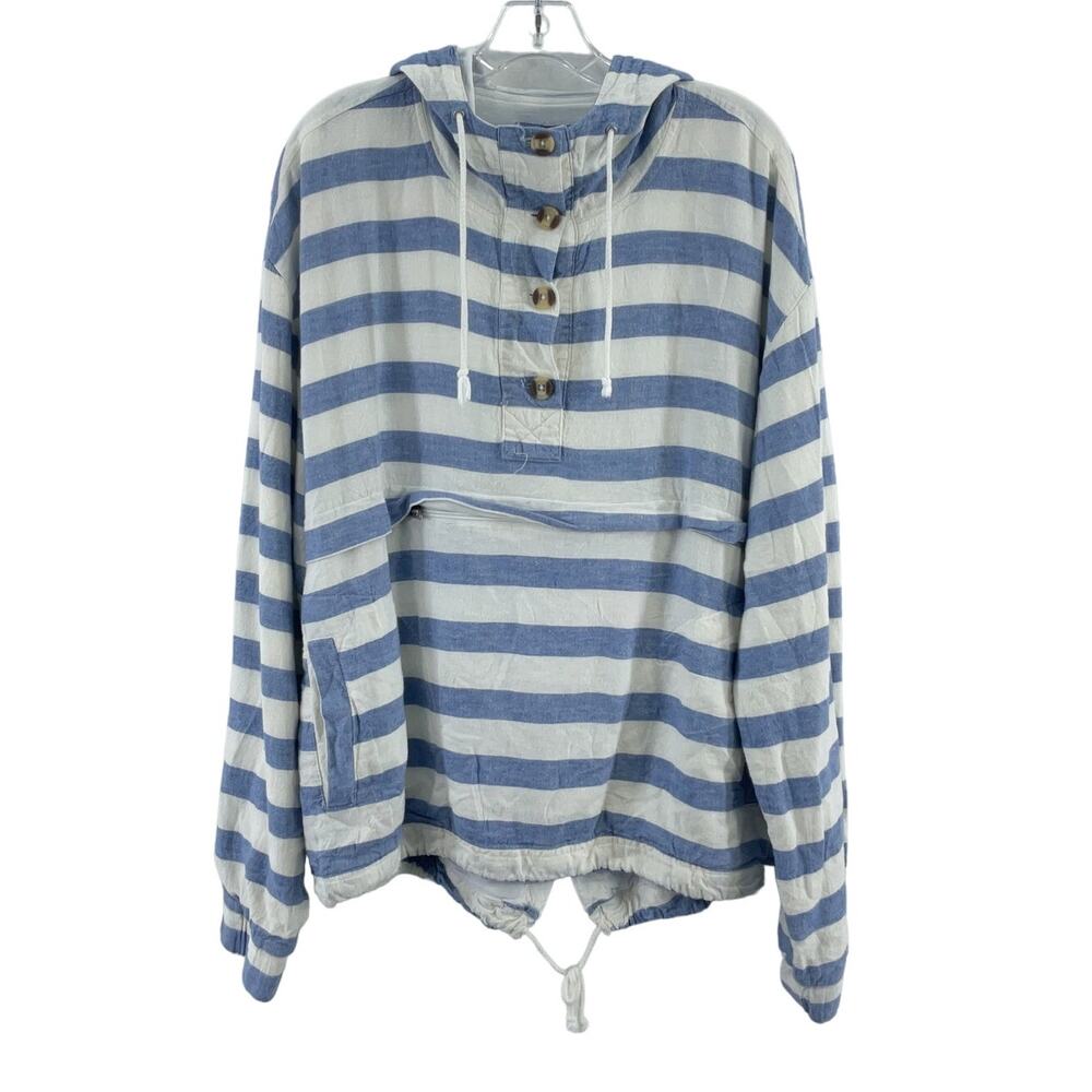 Thread & Supply Blue and White Striped Hooded Pullover